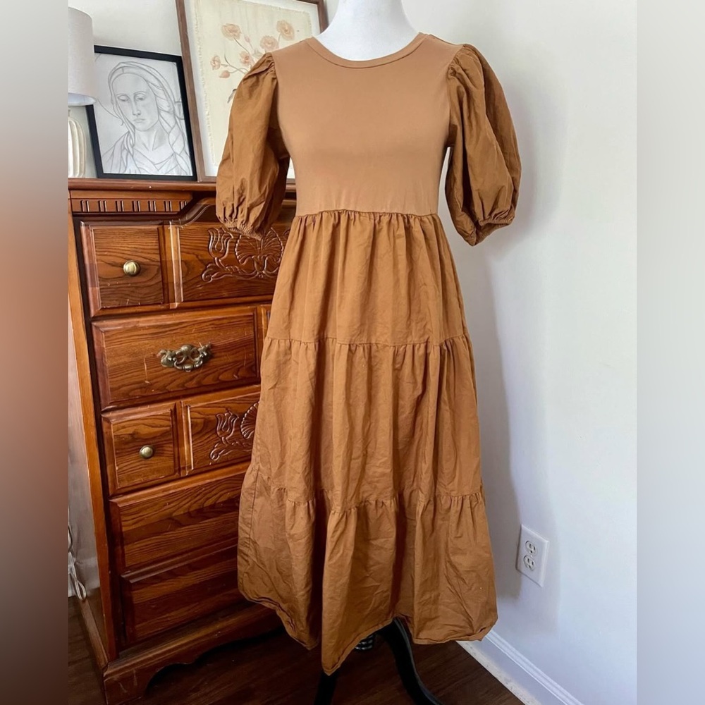 Sofie the Label Brown Puff Sleeve Dress